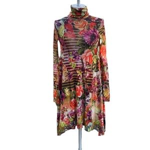 Jean-Paul Gaultier Fuzzi Dresses Soleil Long Sleeve Mid-Length Mock Neck Floral